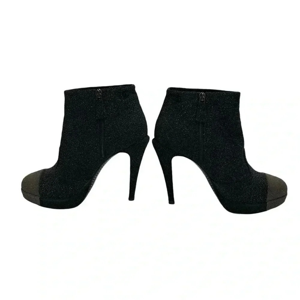 Chanel Glitter Suede CC Cap Toe Ankle Boots Black 40.5 Stiletto Heels - Picture 11 of 15